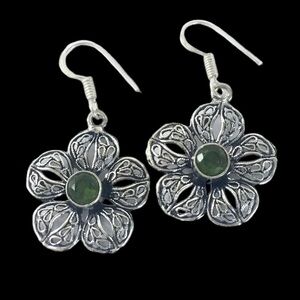 Peridot Gemstone Earrings Filigree Floral Blossom Flower Style Drop Dangle